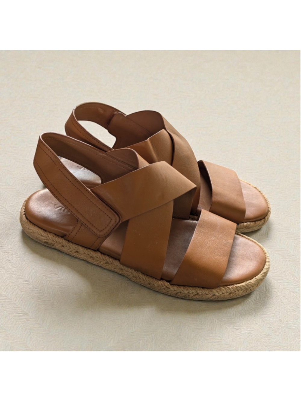 Vince Tenison Leather Espadrille Sandals Hazelnut Slingback Sz 8 - Picture 4 of 14